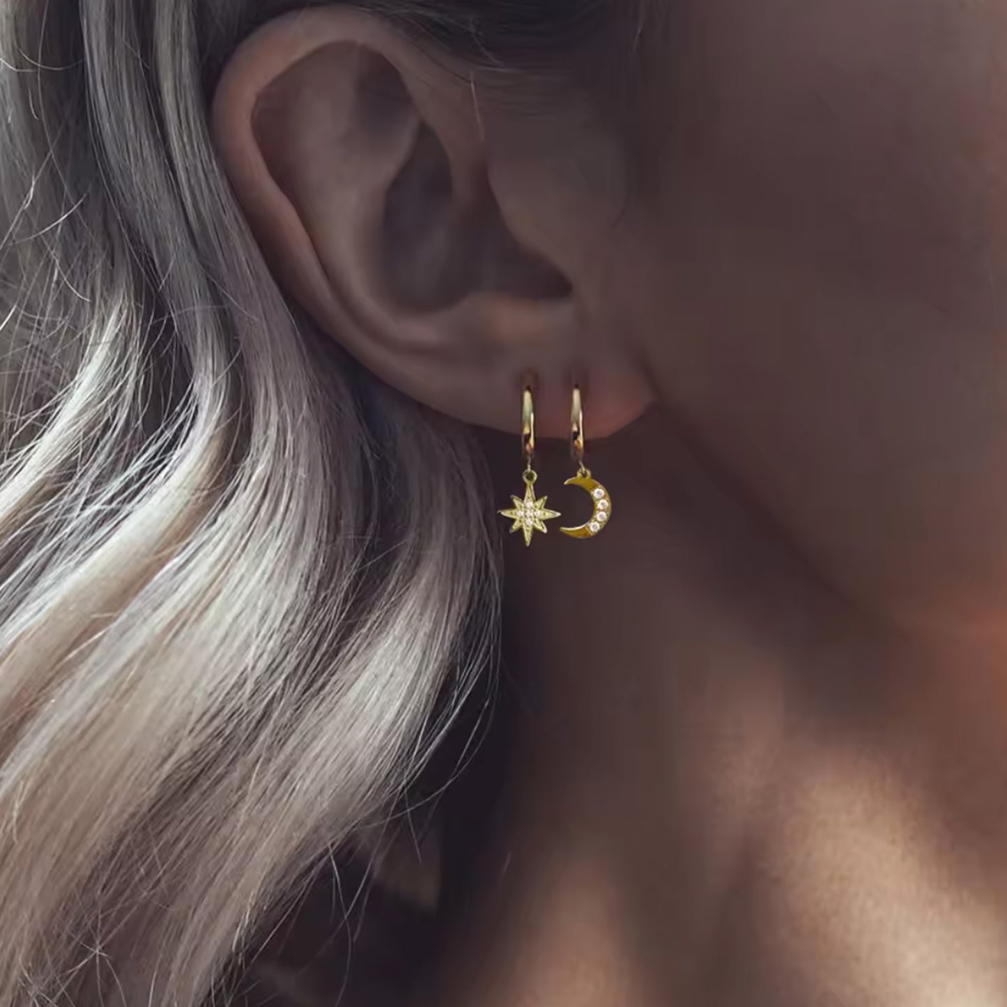 Star Moon Dangle Earrings