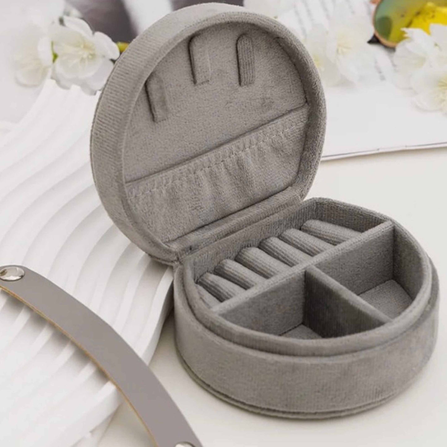 Circular Velvet Jewellery Box