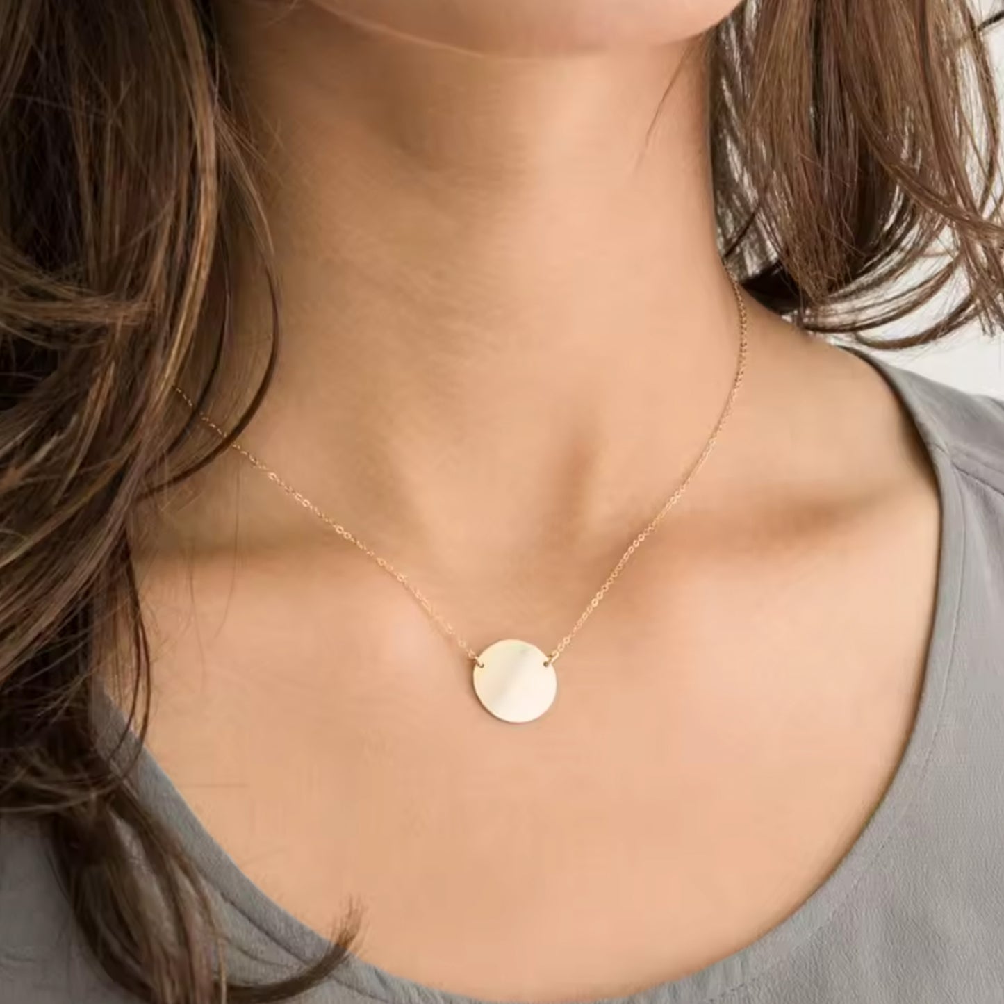 Gold Round Pendant Necklace